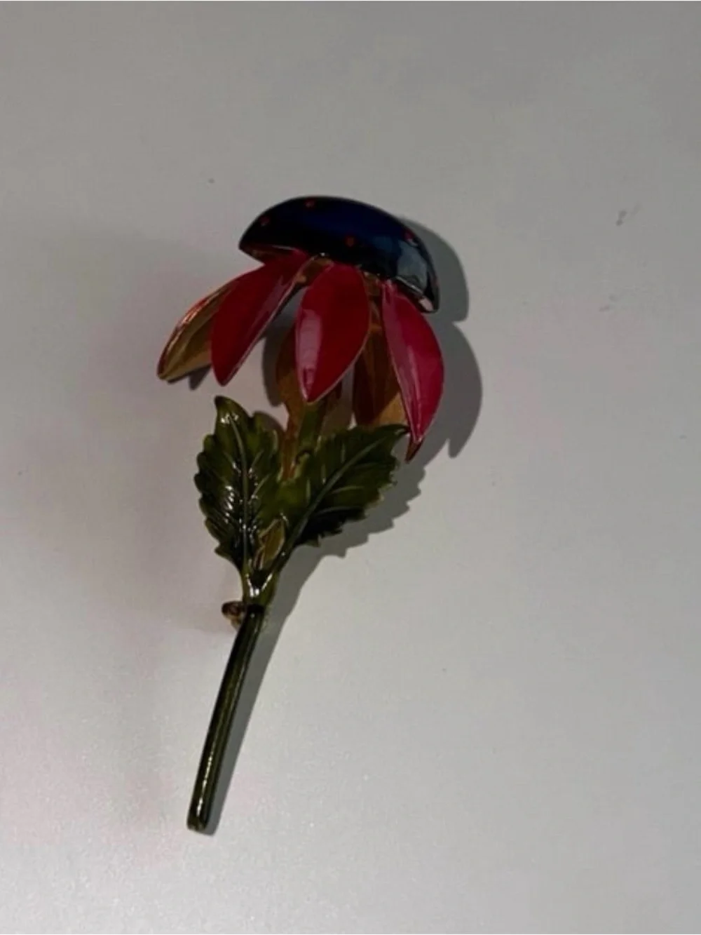 Vintage “Original by Robert” 1960’s Blue and Reddish Purple Enamel Flower Pin